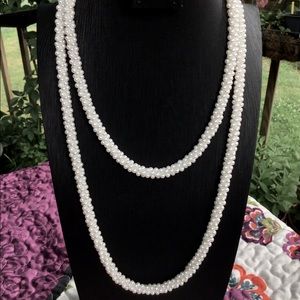 Super long vintage faux seed pearl rope necklace